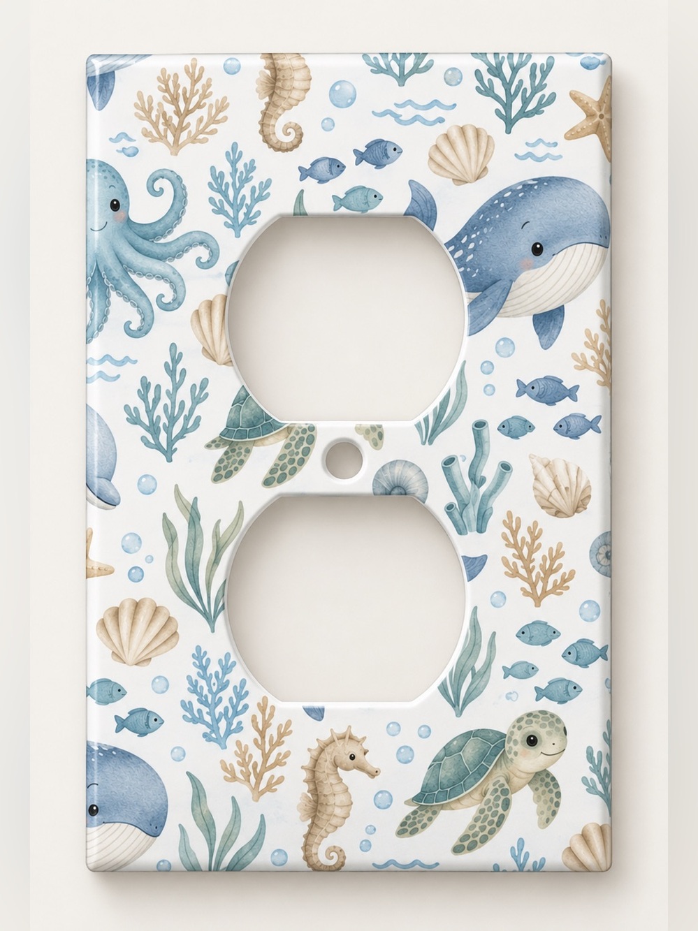 Baby Ocean Animals Nursery Outlet Cover Kids Whale Turtle Coastal Decor